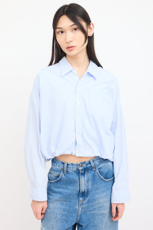 R13 Blue & White Striped Gathered Shirt