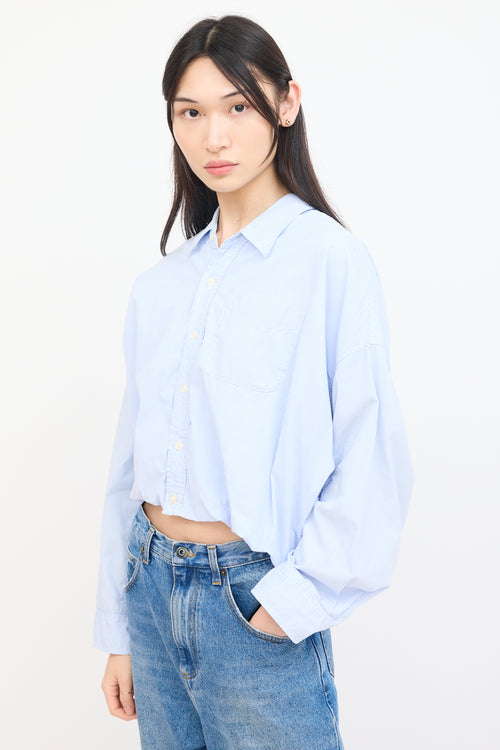 R13 Blue & White Striped Gathered Shirt