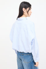 R15 Blue & White Striped Gathered Shirt