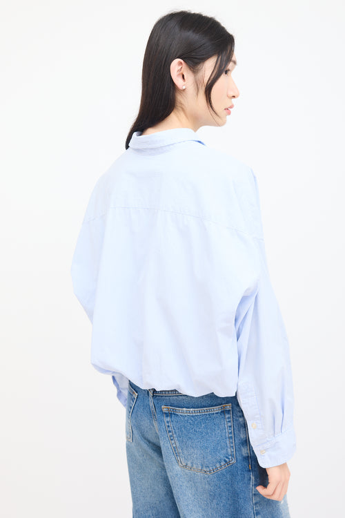 R15 Blue & White Striped Gathered Shirt