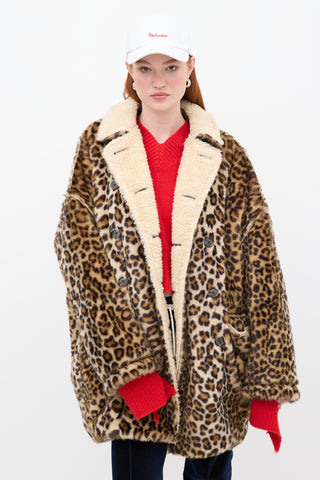 R13 Brown & Black Faux Fur Printed Hunting Coat