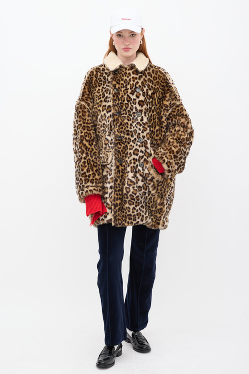 R13 Brown & Black Faux Fur Printed Hunting Coat