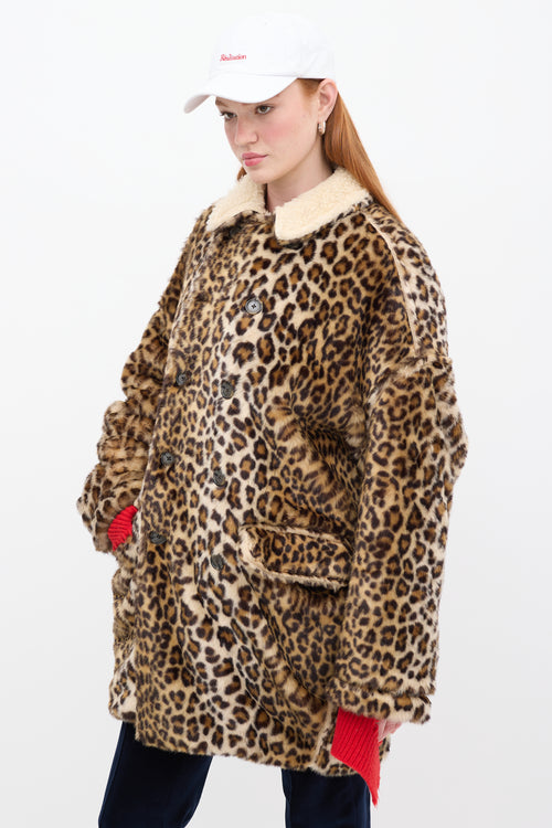 R13 Brown & Black Faux Fur Printed Hunting Coat