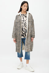 R13 Brown & Black Patterned Denim Shearling Coat