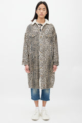 R13 Brown & Black Patterned Denim Shearling Coat