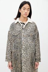 R13 Brown & Black Patterned Denim Shearling Coat