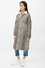 R13 Brown & Black Patterned Denim Shearling Coat