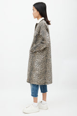 R13 Brown & Black Patterned Denim Shearling Coat