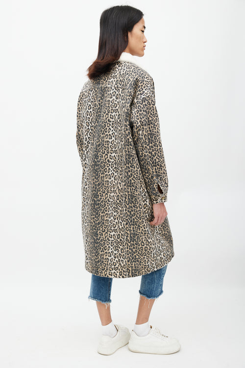 R13 Brown & Black Patterned Denim Shearling Coat