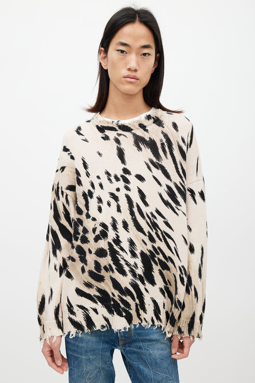 R13 Brown & Black Patterned Distressed Knit Sweater