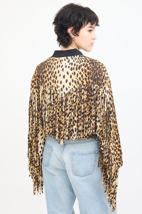 R13 Brown & Black Printed Fringe Bomber Jacket