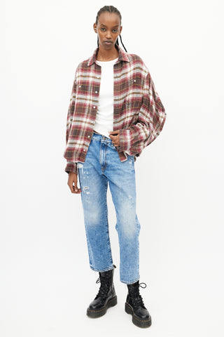 R13 Burgundy & Multi Ziggy Plaid Workwear Shirt