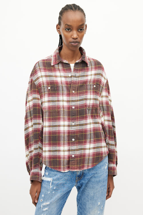 R13 Burgundy & Multi Ziggy Plaid Workwear Shirt
