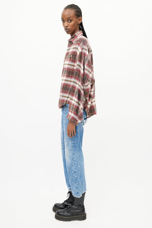 R13 Burgundy & Multi Ziggy Plaid Workwear Shirt