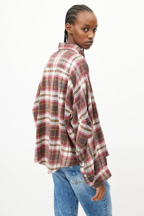 R13 Burgundy & Multi Ziggy Plaid Workwear Shirt
