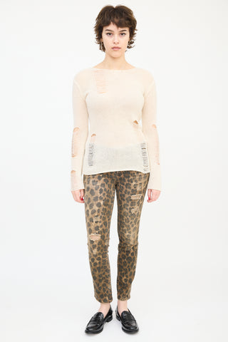 R13 Cream Cashmere Distressed Knit Sweater