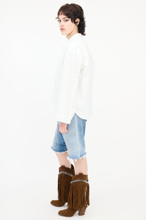 R13 Cropped Button Sleeve Shirt