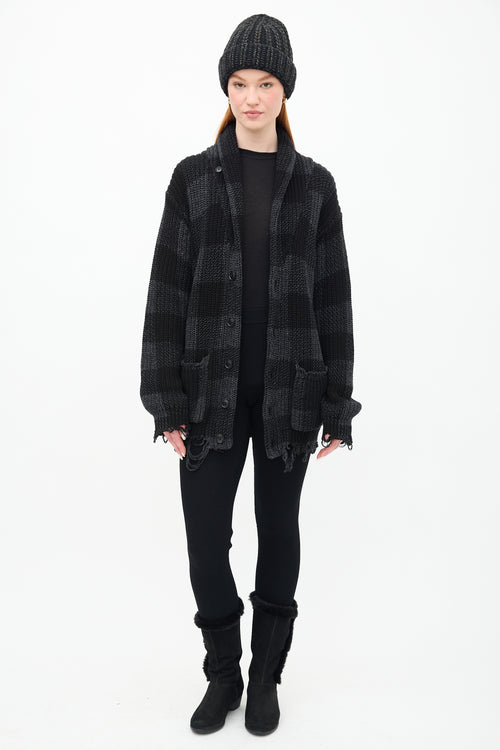 R13 Dark Grey & Black Striped Shawl Cardigan