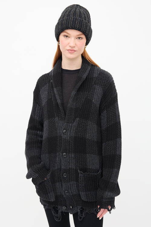 R13 Dark Grey & Black Striped Shawl Cardigan