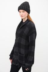 R13 Dark Grey & Black Striped Shawl Cardigan