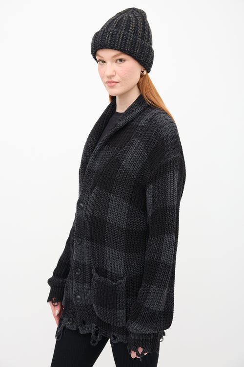 R13 Dark Grey & Black Striped Shawl Cardigan