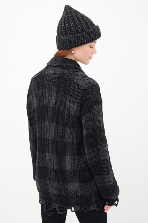 R13 Dark Grey & Black Striped Shawl Cardigan