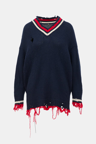 R13 Distressed Regatta Varsity Sweater