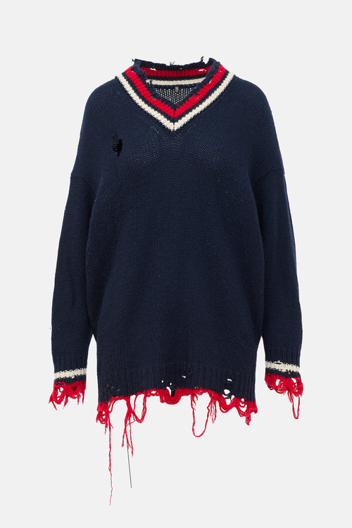 R13 Distressed Regatta Varsity Sweater