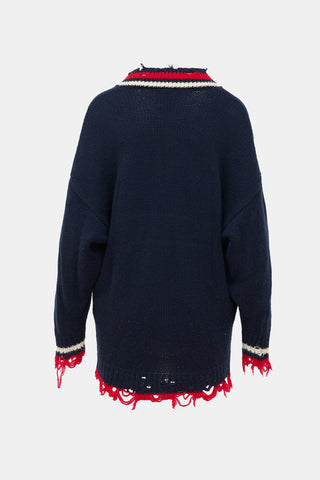 R13 Distressed Regatta Varsity Sweater