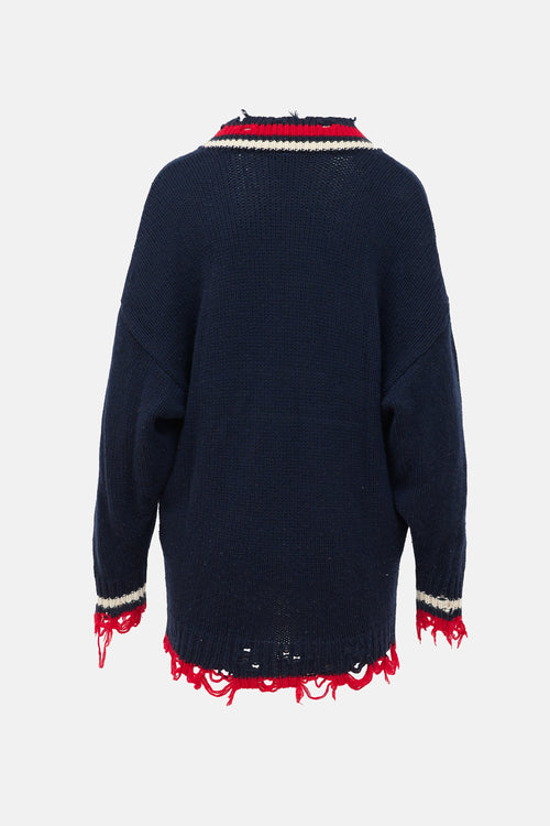 R13 Distressed Regatta Varsity Sweater