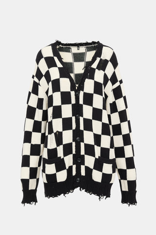 R13 Distressed Checkered Cardigan