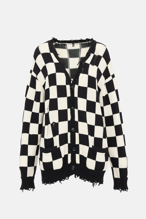 R13 Distressed Checkered Cardigan