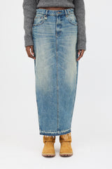 R13 Distressed Denim Midi Skirt