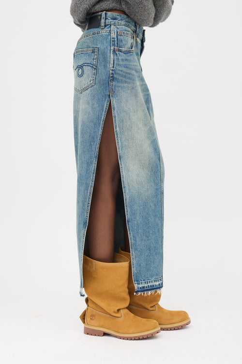 R13 Distressed Denim Midi Skirt