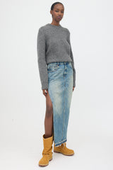 R13 Distressed Denim Midi Skirt