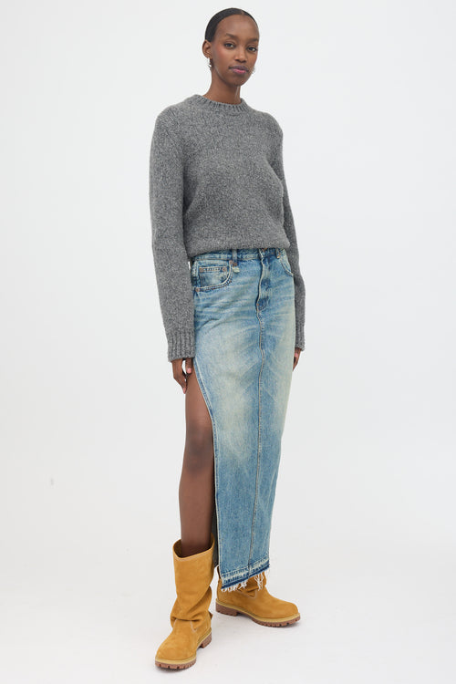 R13 Distressed Denim Midi Skirt