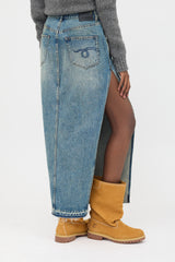 R13 Distressed Denim Midi Skirt