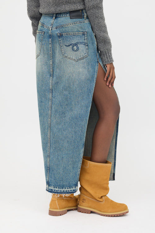 R13 Distressed Denim Midi Skirt