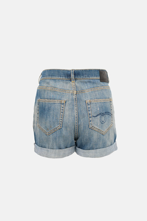 R13 Distressed Denim Slouch Shorts