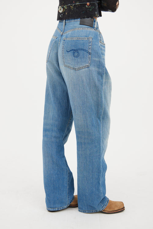 R13 Blue Medium Wash Fold Over Jeans