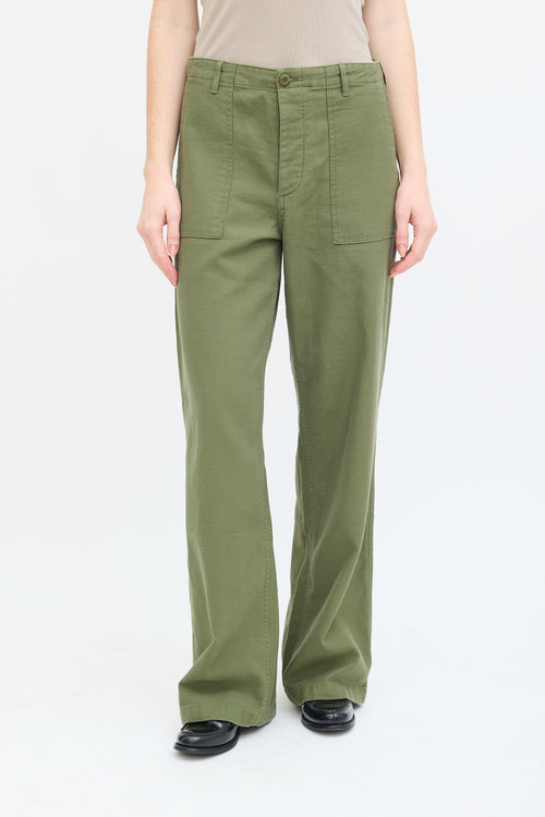 R13 Green Cotton Wide Leg Utility Pant