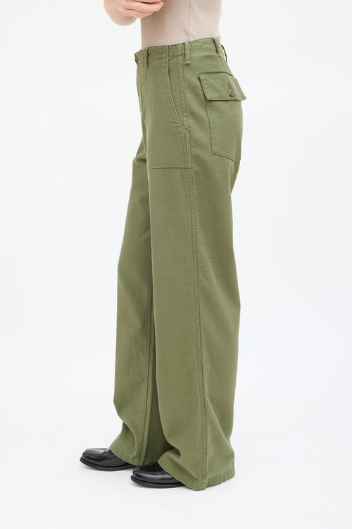 R13 Green Cotton Wide Leg Utility Pant