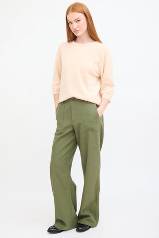 R13 Green Cotton Wide Leg Utility Pant