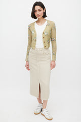 R13 Green & Multicolour Cashmere Distressed Knit Cardigan