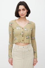 R13 Green & Multicolour Cashmere Distressed Knit Cardigan