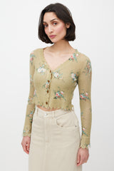 R13 Green & Multicolour Cashmere Distressed Knit Cardigan
