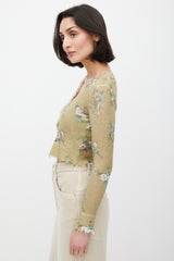R13 Green & Multicolour Cashmere Distressed Knit Cardigan
