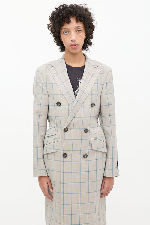 R13 Grey & Blue Wool Plaid Coat