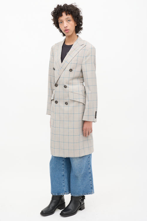 R13 Grey & Blue Wool Plaid Coat