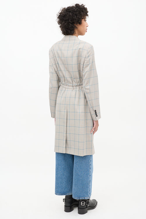 R13 Grey & Blue Wool Plaid Coat